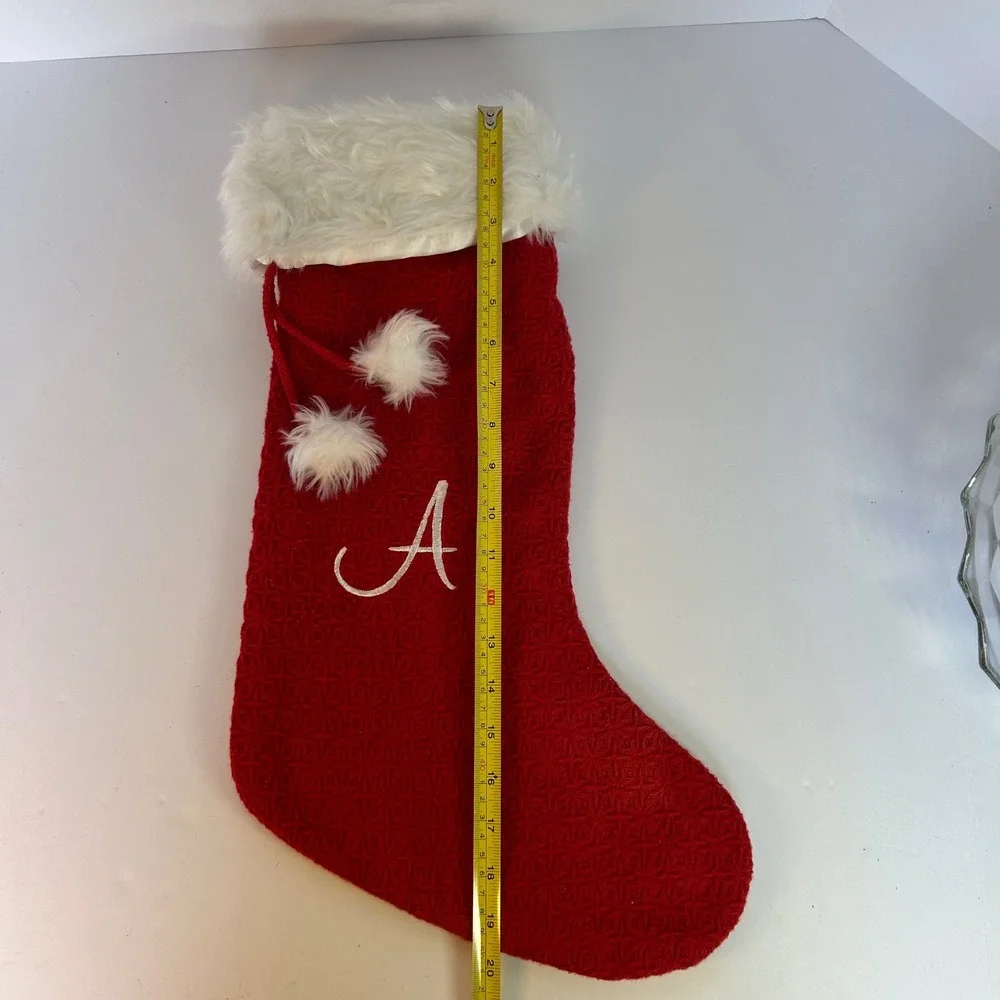 Red Waffle Knit Christmas Stocking‎ Embroidered Initial A Faux Fur Trim